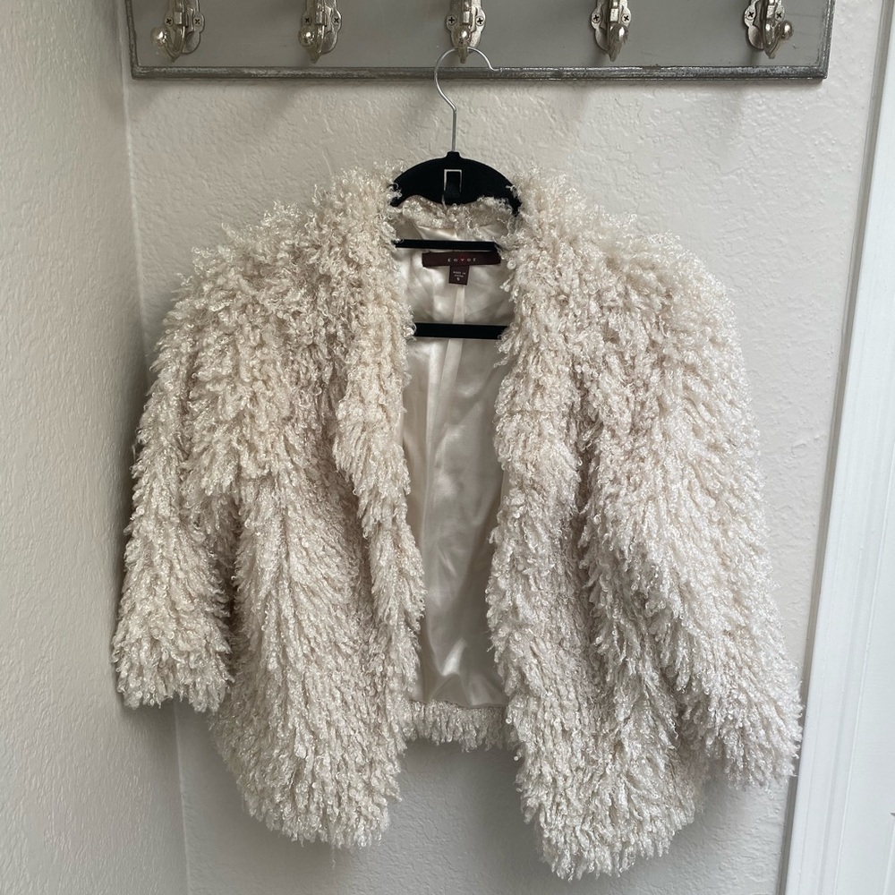 White faux fur cropped jacket